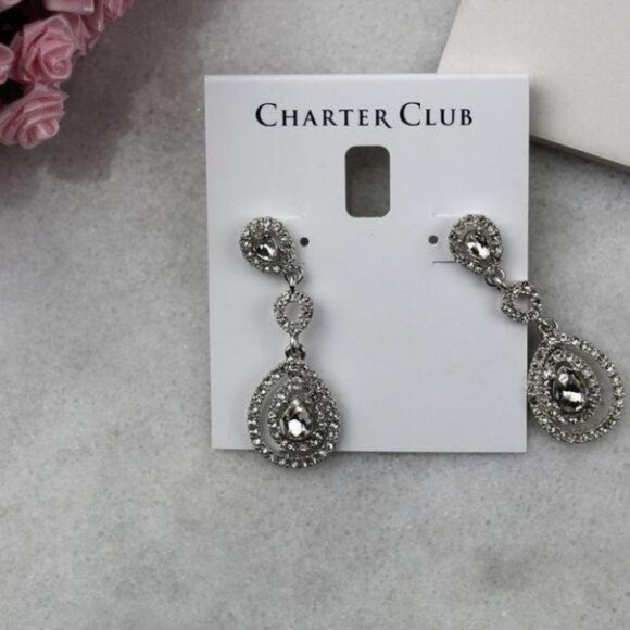 Silver-Tone Pave Orbital Drop Earrings - Picture 1 of 5